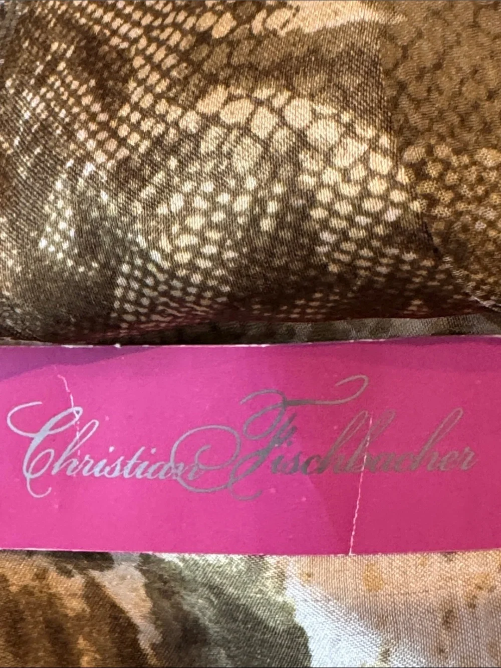 NWT Christian Fischbacher Silk Animal Print Oblong Scarf Wrap Olive Cream OS